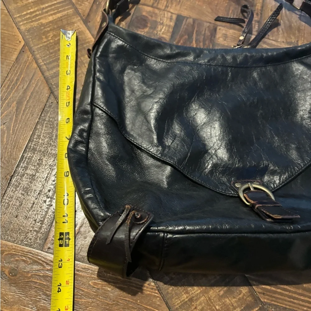 Hype Black Leather Hobo Bag with Vintage Finish